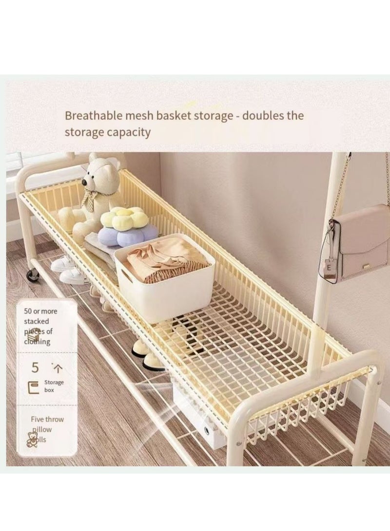 Rolling Garment Rack with Storage Basket, Metal Clothing Stand with Wheels, Sturdy Metal Frame, Adjustable Rod, Space-Saving Design, White - Image 4